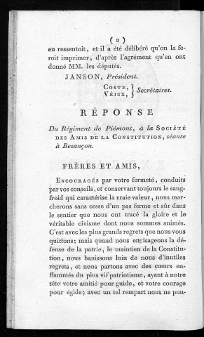 Extrait des délibérations de la Société des Amis de la constitution de Besançon