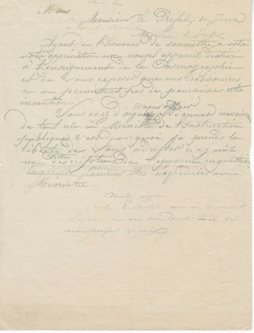 1954.6.35 - Lettre de Joseph Lanfrey adressée à Monsieur le Préfet du Jura