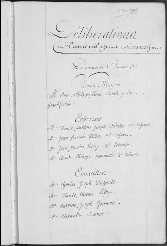 Registre des délibérations municipales 1er janvier - 31 décembre 1768