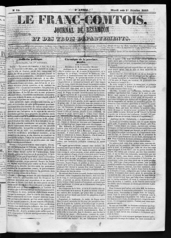 01/02/1842 - Le Franc-comtois - Journal de Besançon et des trois départements