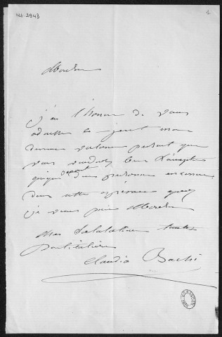 Ms 2943 (tome II) - Lettres adressées à P.-J. Proudhon : Bachi à Bertrand