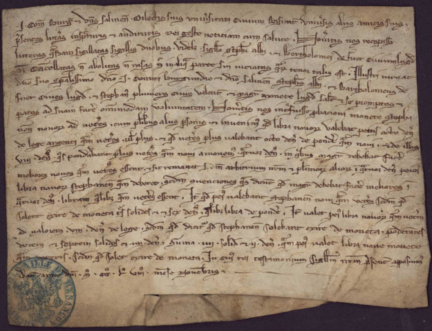 Monnaie des archevêques de Besançon - Procès-verbal adressé à la commune de Besançon par le Comte Jean de Bourgogne d'un essai de la nouvelle monnaie dite estevenante, frappée par l'archevêque de Besançon (novembre 1258). - Actions intentées aux archevêques de Besançon par les comtes de Bourgogne, les sires de Châlon et la commune pour interdire la frappe de monnaie faite dans le château de Gy, au préjudice des privilèges de Besançon (1381-1388) - Confirmation par l'Empereur Sigismond du droit de l'archevêque de battre monnaie (1423)