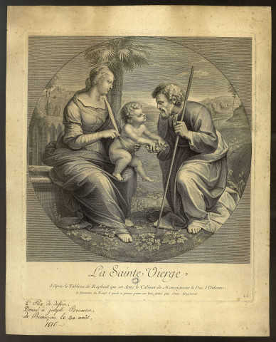 La Sainte Vierge [image fixe] / D'après le tableau de Raphaël ; Jean Raymond , 1715?/1766?