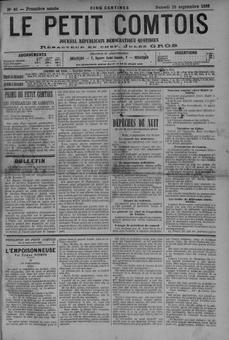 15/09/1883 - Le petit comtois [Texte imprimé] : journal républicain démocratique quotidien
