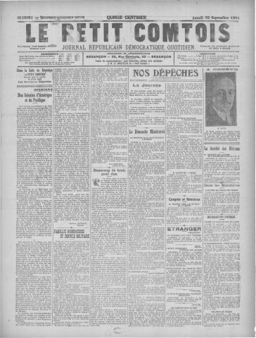 22/09/1924 - Le petit comtois [Texte imprimé] : journal républicain démocratique quotidien