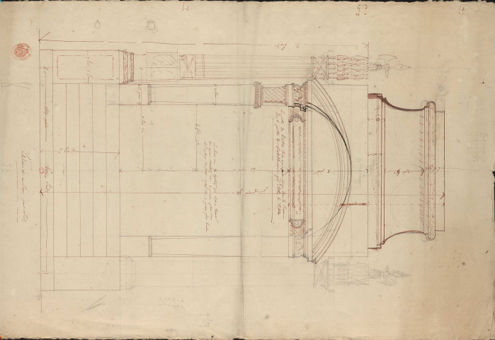 Projet pour le catafalque de Louis XV à Saint-Denis [Dessin] / Michel-Ange Challe 1774