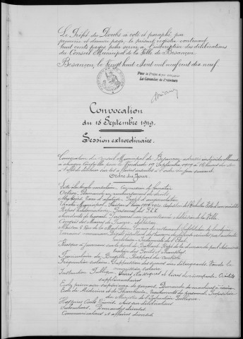 Registre des délibérations du Conseil municipal, avec table alphabétique, du 15 septembre 1919 au 31 mai 1921