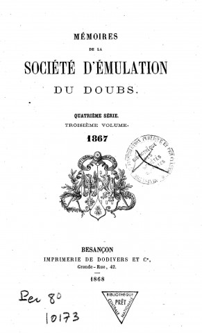 01/01/1867 - Mémoires de la Société d'émulation du Doubs [Texte imprimé]