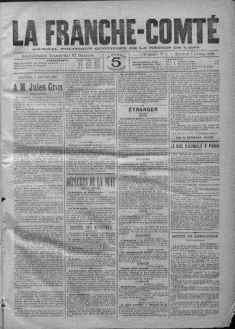 04/01/1888 - La Franche-Comté : journal politique de la région de l'Est