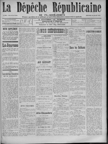 30/07/1913 - La Dépêche républicaine de Franche-Comté [Texte imprimé]