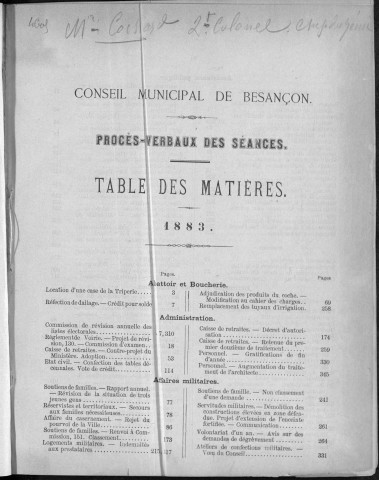 Registre des délibérations du Conseil municipal pour l'année 1883 (imprimé)