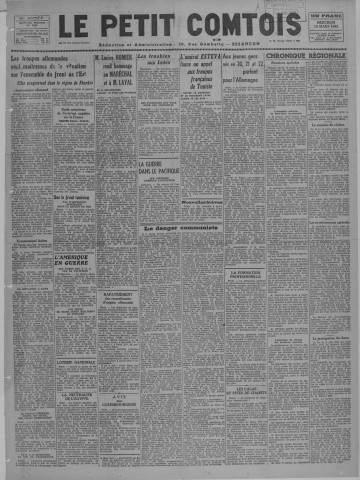 10/03/1943 - Le petit comtois [Texte imprimé] : journal républicain démocratique quotidien