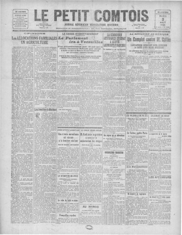 03/08/1926 - Le petit comtois [Texte imprimé] : journal républicain démocratique quotidien