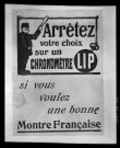 39MDT519 - Reproduction de la publicité "Arrêtez votre choix sur un chronomètre Lip": négatif (noir et blanc).