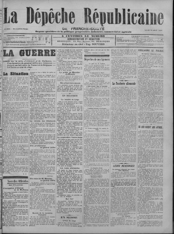 10/08/1914 - La Dépêche républicaine de Franche-Comté [Texte imprimé]