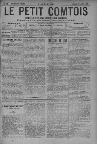 30/08/1883 - Le petit comtois [Texte imprimé] : journal républicain démocratique quotidien