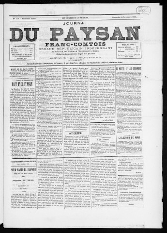 14/11/1886 - Le Paysan franc-comtois : 1884-1887