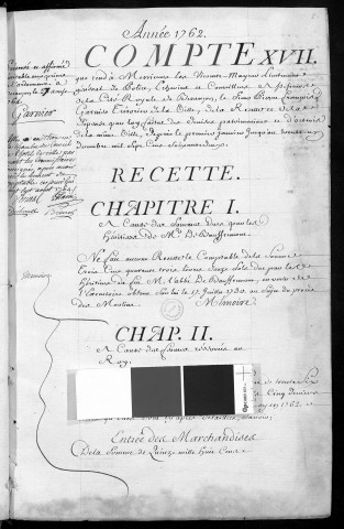Comptes de la Ville de Besançon, recettes et dépenses, Compte de Pierre François Garnier (1762)
