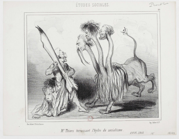 Mr Thiers terrassant l'hydre du socialisme [image fixe] / Cham , Paris : chez Aubert, Pl. de la Bourse - Imp. Aubert & Cie, 1848