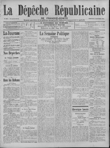 13/10/1912 - La Dépêche républicaine de Franche-Comté [Texte imprimé]
