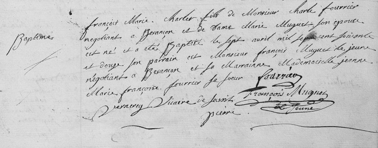 Acte de baptême de Charles FOURIER, 7 avril 1772 (GG226)