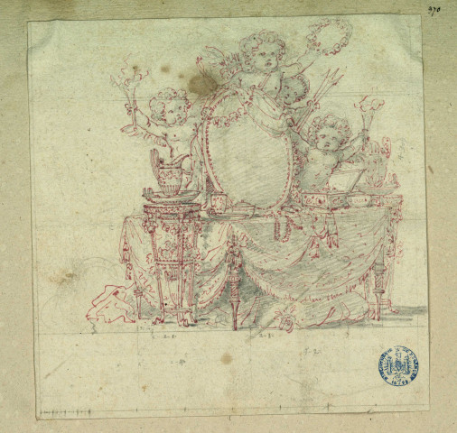 Table de toilette où se jouent des Amours. Projet de décor de théâtre / Pierre-Adrien Pâris , [S.l.] : [P.-A. Pâris], [1700-1800]