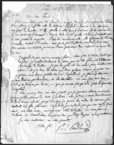 Ms 2931 - Correspondance de Pierre-Joseph Proudhon avec ses parents, son frère, la femme et les fils de celui-ci