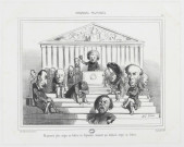 [Les dégommés siègent au dehors] [image fixe] / Cham , Paris : chez Aubert Pl. de la Bourse - Imp. Aubert & Cie, 1849