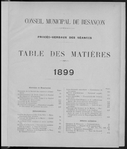 Registre des délibérations du Conseil municipal pour l'année 1899 (imprimé)