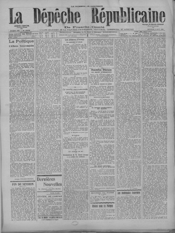 04/08/1920 - La Dépêche républicaine de Franche-Comté [Texte imprimé]