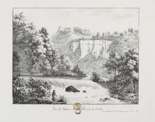 Vue du Château de Chatillon (dép.t du Doubs) [estampe] / Lith. de Langlume ; A Paris chez Clemént, M.d d'estampes quai Voltaire. N° 1 , Paris : Clément, [1800-1900]