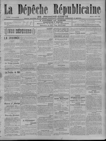 01/08/1907 - La Dépêche républicaine de Franche-Comté [Texte imprimé]