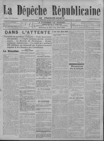04/08/1914 - La Dépêche républicaine de Franche-Comté [Texte imprimé]
