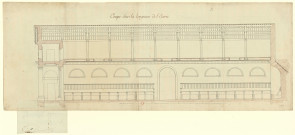 Hôtels Tassin de Villiers et Tassin de Moncourt, à Orléans. Coupe sur la longueur de l'écurie / Pierre-Adrien Pâris , [S.l.] : [P.-A. Pâris], [1791]