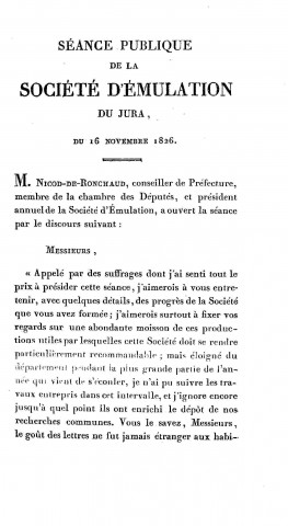 01/01/1826 - Société d'émulation du département du Jura [Texte imprimé]