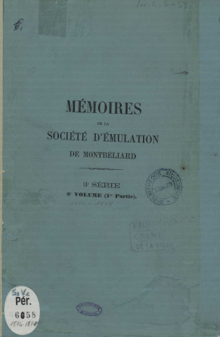 01/01/1874-1878 - Mémoires de la Société d'émulation de Montbéliard [Texte imprimé]
