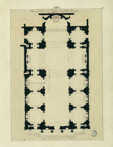 Plan de l'église de Saint-Ignace du Collège Romain, par l'Algarde / Pierre-Adrien Pâris , [S.l.] : [P.-A. Pâris], [1700-1800]