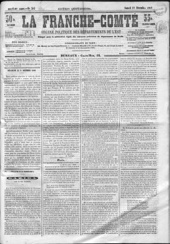 22/12/1860 - La Franche-Comté : organe politique des départements de l'Est