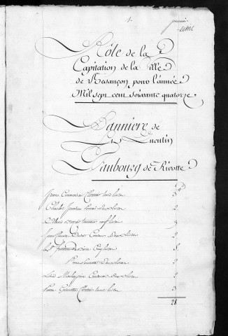 Registre de Capitation pour l'année 1774