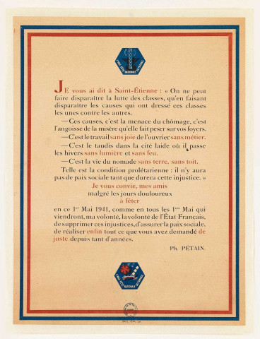 1er Mai 1941. FETE NATIONALE DU TRAVAIL, affichette