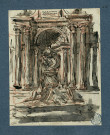 Niche décorée, avec statues : personnage drapé à l'antique, assis sur un piédestal autour duquel est assis un groupe d'autres personnages / Simon Challes , [S.l.] : [S. Challes], [1700-1800]