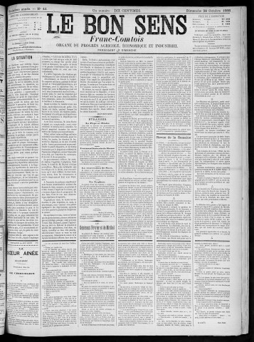 28/10/1888 - Organe du progrès agricole, économique et industriel, paraissant le dimanche [Texte imprimé] / . I