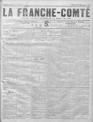 19/12/1900 - La Franche-Comté : journal politique de la région de l'Est