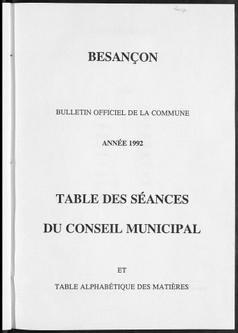 Registre des délibérations du conseil municipal. : Année 1992.
