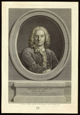 Sébastien Le Clerc, fils [estampe] / Peint par Nonotte  ; Gravé par N. de Launay pour sa réception à l'Academie en 1789 , [Paris] : [s.n.], 1789