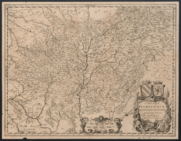 Utriusque Burgundiae tum Ducatus, tum Comitatus descriptio. 10 milliaria gallica. 8 milliaria germanica. [Document cartographique] , Amsterdam : Joannem Jansonium, 1588/1664