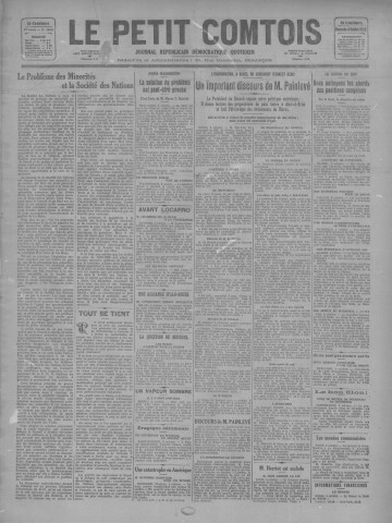 04/10/1925 - Le petit comtois [Texte imprimé] : journal républicain démocratique quotidien