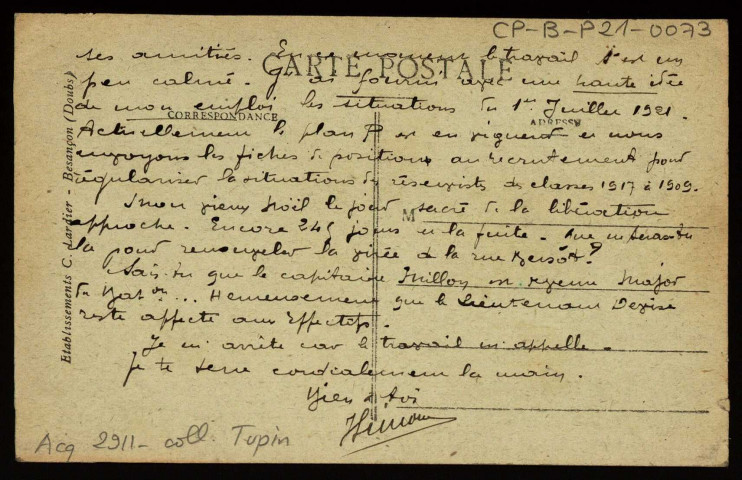 Besançon - Caserne Condé. 30me Bataillon de Génie [image fixe] , Besançon : Etablissements C. Lardier ; C.L.B., 1915/1921