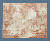 Lavandières près d'une fontaine, dans un jardin , [France], [vers 1765]