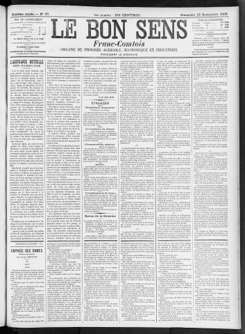 15/09/1895 - Organe du progrès agricole, économique et industriel, paraissant le dimanche [Texte imprimé] / . I